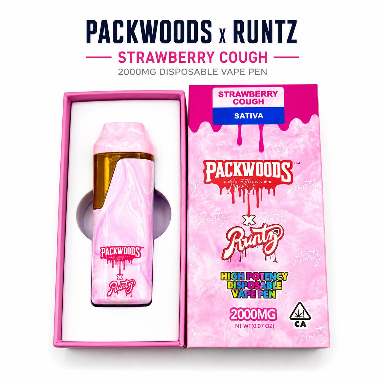 Packwoods x Runtz Strawberry Cough 2000mg disposable vape pen